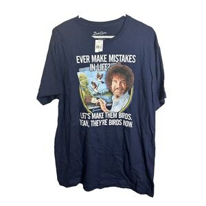 bob ross mens short sleeve blue crew neck shirt size large